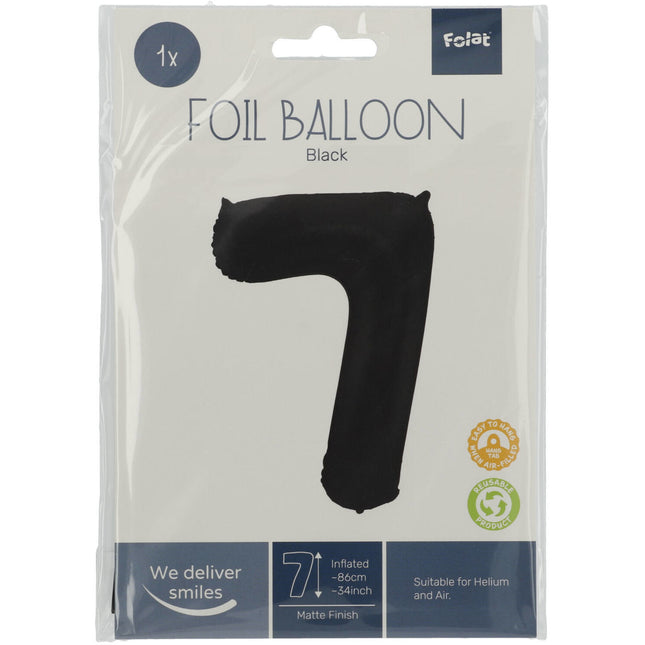 Folienballon Figur 7 Matt Schwarz XL 86cm leer