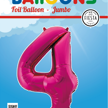 Folienballon Figur 4 Fuchsia XL 86cm leer