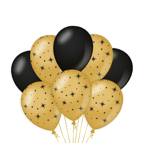 Gold Schwarze Ballons Sterne 30cm 6Stk