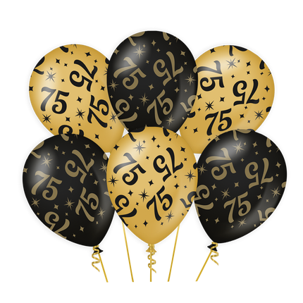 Ballons 75 Jahre Gold Schwarz 30cm 6Stk