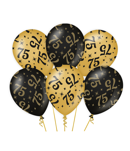 Ballons 75 Jahre Gold Schwarz 30cm 6Stk