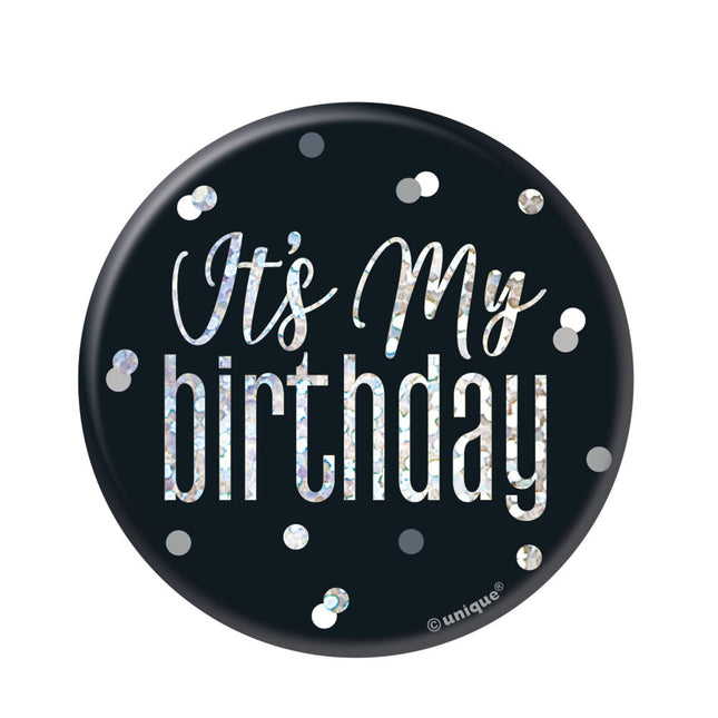 Button It's My Birthday Schwarz 7,6cm