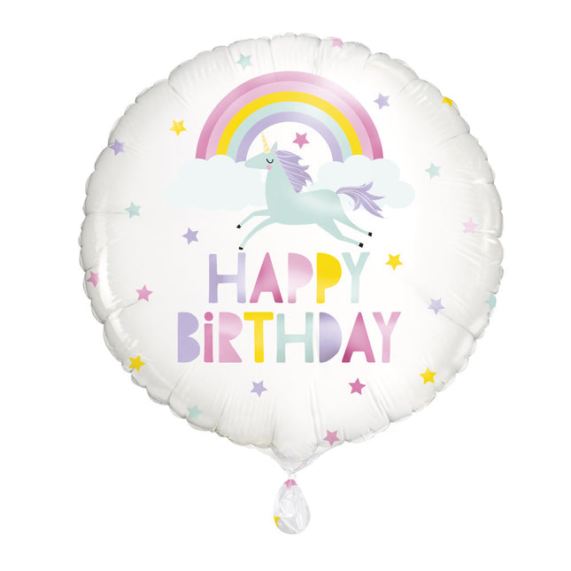 Heliumballon Happy Birthday Einhorn Weiß 45cm leer