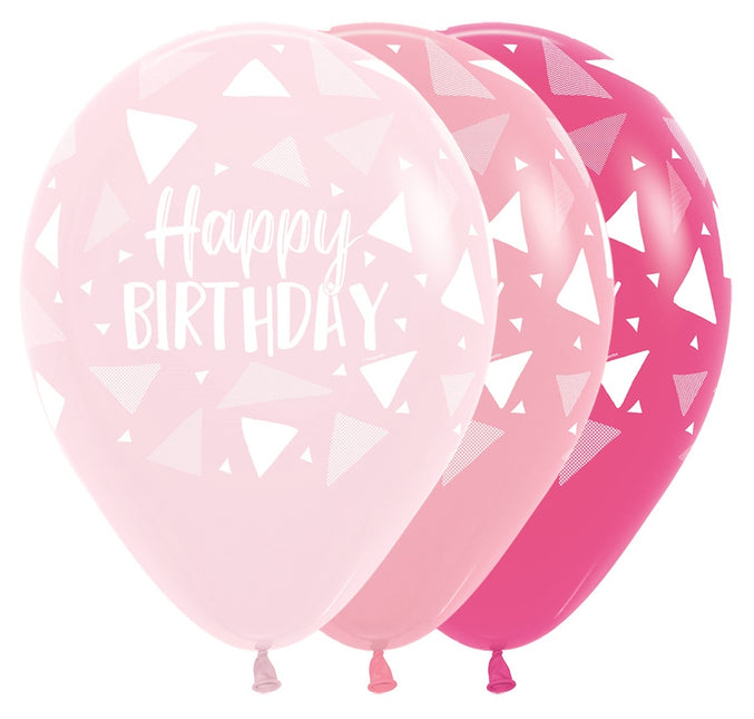 Luftballons Happy Birthday Dreiecke Rosa Mix 30cm 25Stk