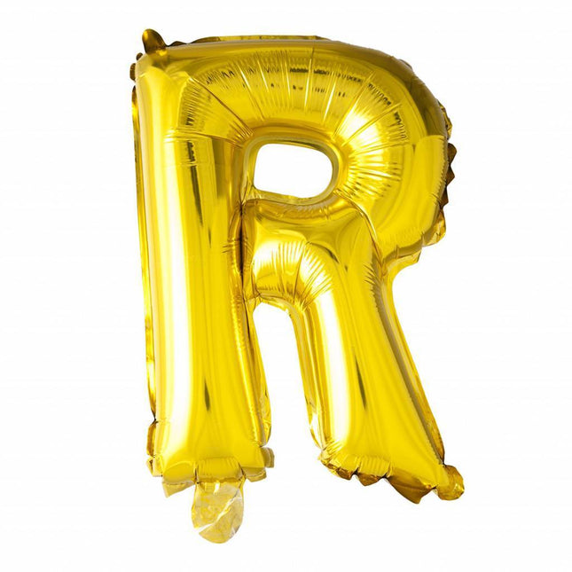 Folienballon Buchstabe R Gold 41cm mit Strohhalm