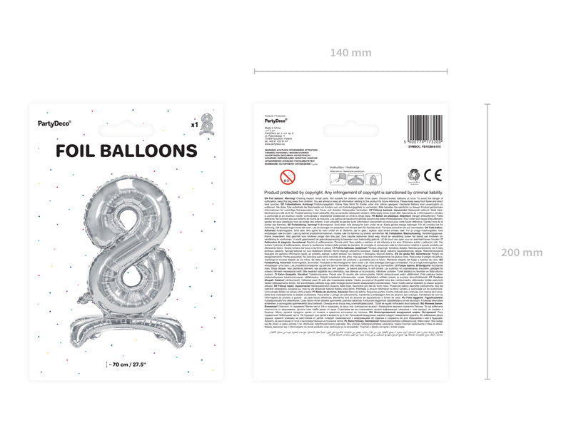 Folienballon Figur 8 Silber Standard Leer 70cm