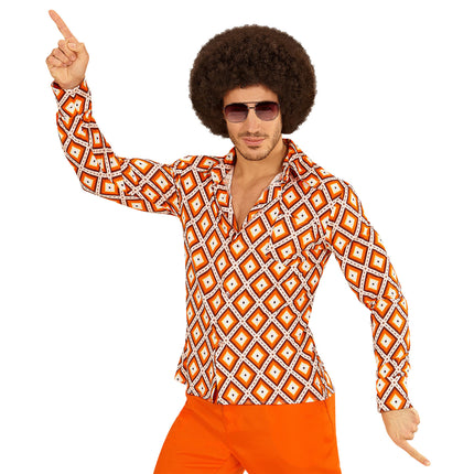 Disco 70S Bluse Orange Herren kariert