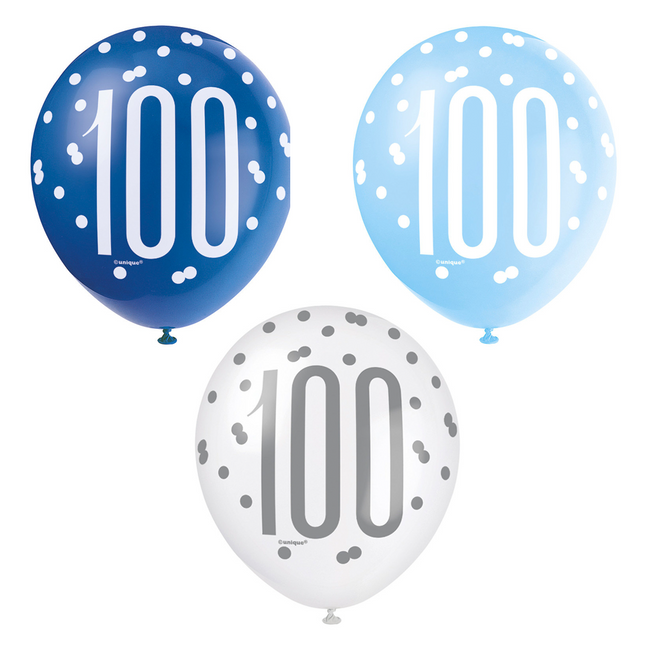 Ballons 100 Jahre Dots Blau 30cm 6Stk