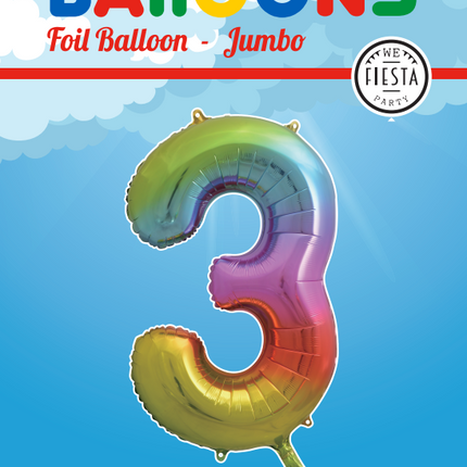 Folienballon Figur 3 Regenbogen XL 86cm leer