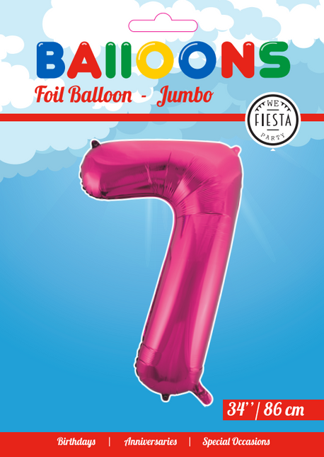 Folienballon Figur 7 Fuchsia XL 86cm leer