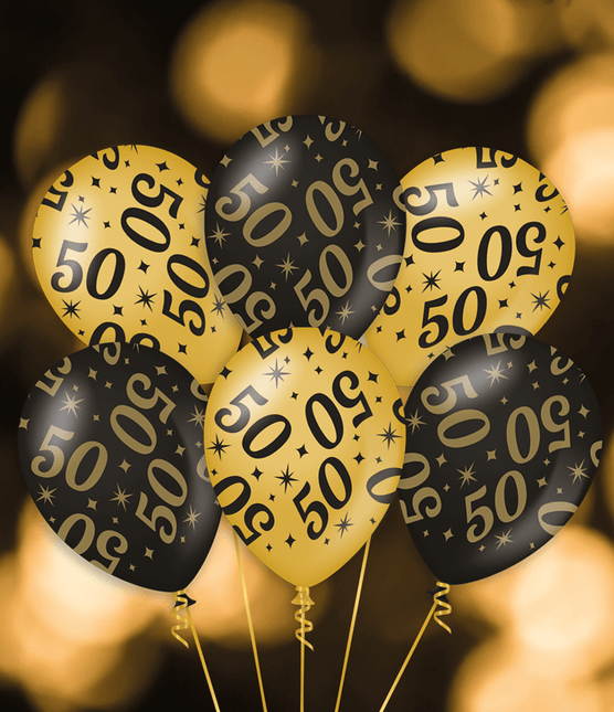 Ballons 50 Jahre Gold Schwarz 30cm 6Stk