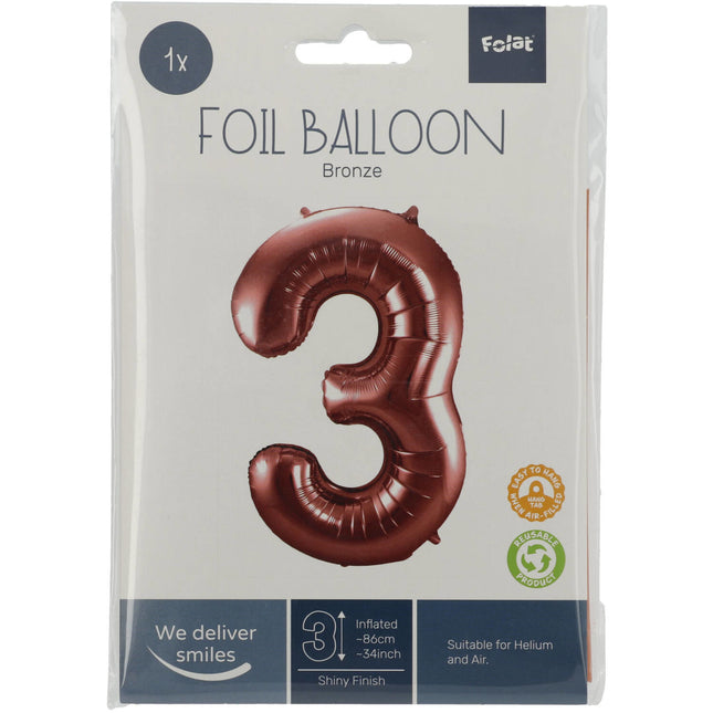 Folienballon Figur 3 Bronze XL 86cm leer