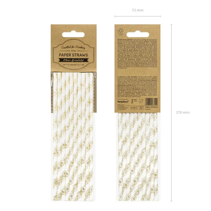 Papierstrohhalme Gold Blumen 19,5cm 10Stk.