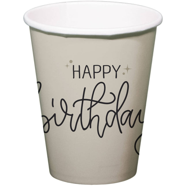 Happy Birthday Becher Schwarz Weiß 250ml 8 Stk.