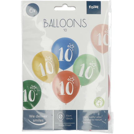 Ballons 10 Jahre Bunt 33cm 6Stk