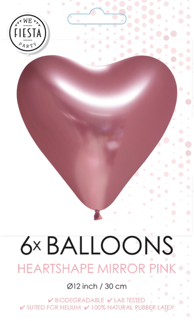 Herz Ballons Rosa 30cm 6Stück