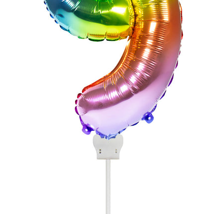 Folienballon Figur 9 Regenbogen 36cm mit Stick