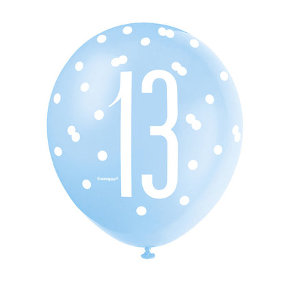 Ballons 13 Jahre Dots Blau 30cm 6Stk