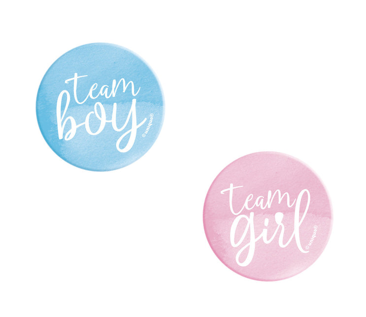 Gender Reveal Buttons Team Junge und Team Mädchen 3cm 10 Stk.