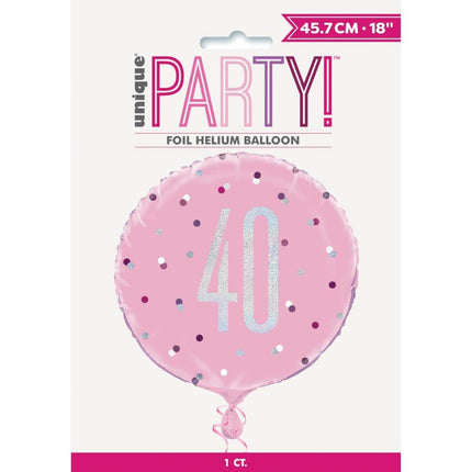 Helium Ballon 40 Jahre Rosa 45cm leer