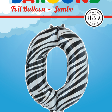 Folienballon Nummer 0 Zebra XL 86cm leer