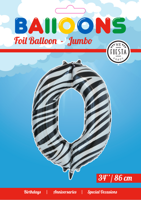 Folienballon Nummer 0 Zebra XL 86cm leer