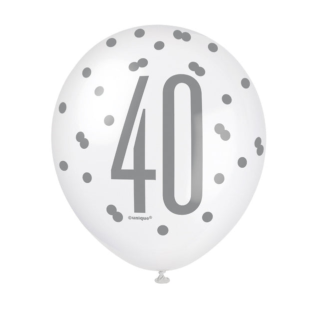 Ballons 40 Jahre Dots Schwarz 30cm 6Stk