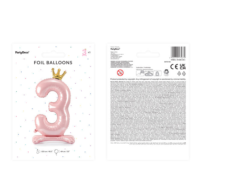 Folienballon Figur 3 Hellrosa Standard Leer 84cm