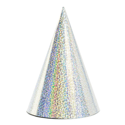 Silberne Partyhüte Holographisch 16cm 6Stk