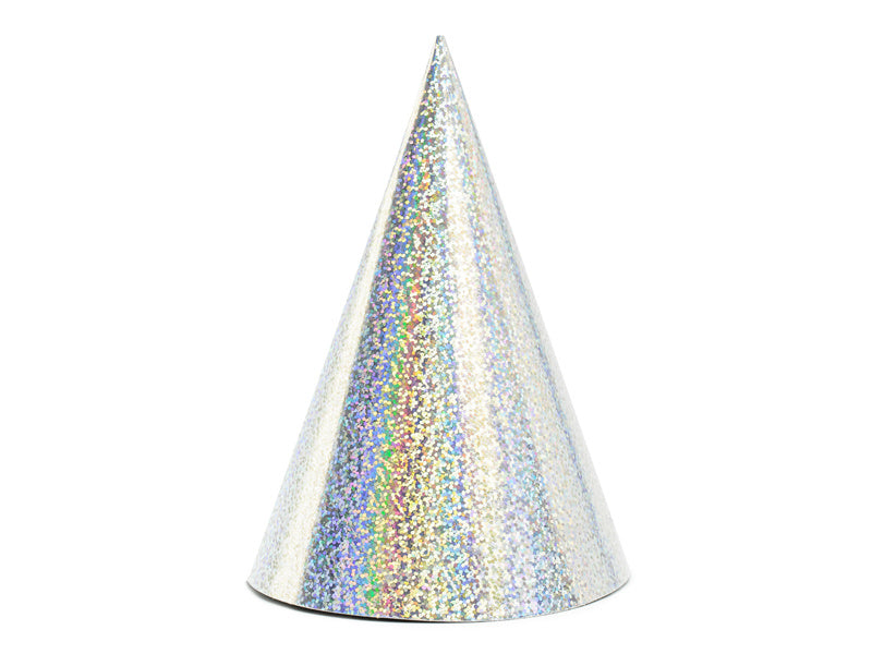 Silberne Partyhüte Holographisch 16cm 6Stk