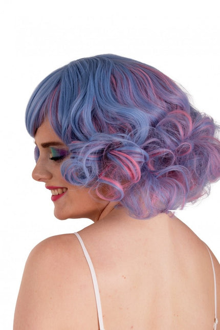 Perücke Arlene Kurz Mit Locken Pastell Blau Und Rosa