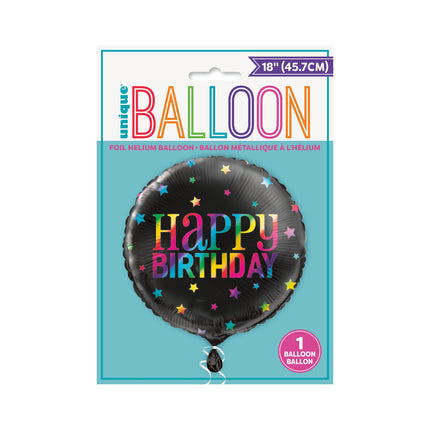 Heliumballon Happy Birthday Schwarzer Regenbogen 45cm leer