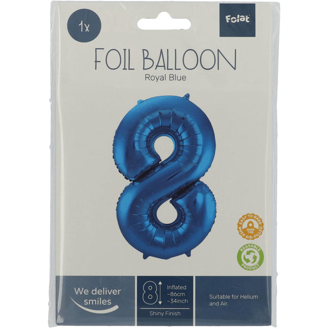 Folienballon Figur 8 Blau Metallic XL 86cm Leer