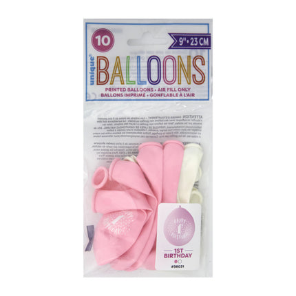 Ballons 1 Jahr Happy Birthday Rosa 28cm 10Stk