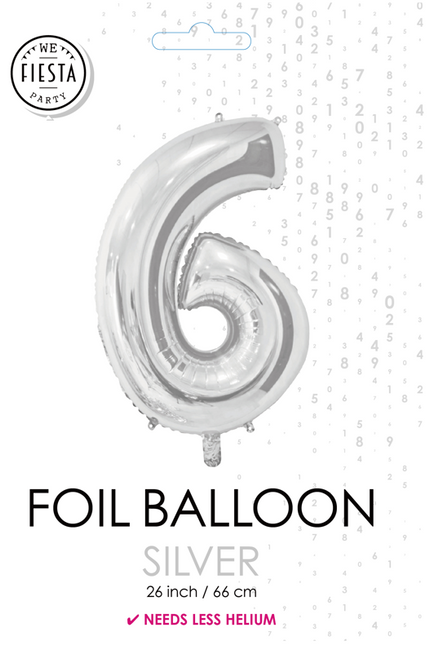 Folienballon Figur 6 Silber 66cm