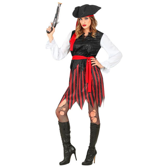 Piratenkleid Rot Weiß Schwarz Damen