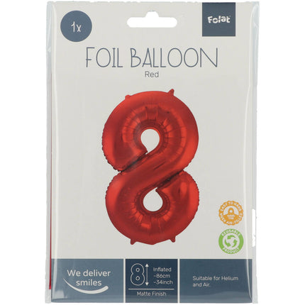 Folienballon Figur 8 Matt Rot XL 86cm leer