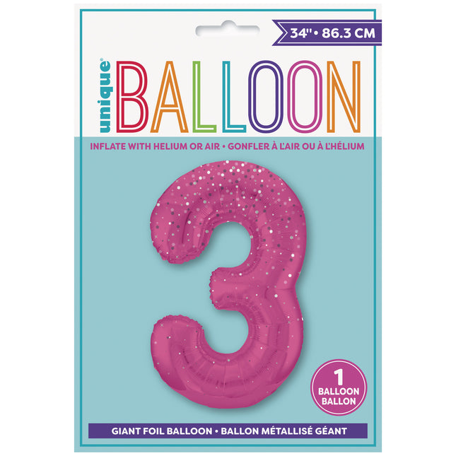 3 Jahre Figur Ballon Pink Dots 86cm