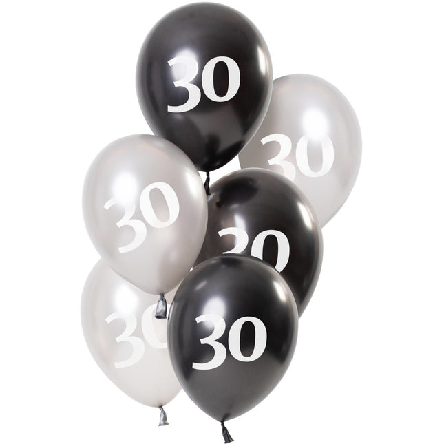 Ballons 30 Jahre Schwarz 23cm 6Stk.