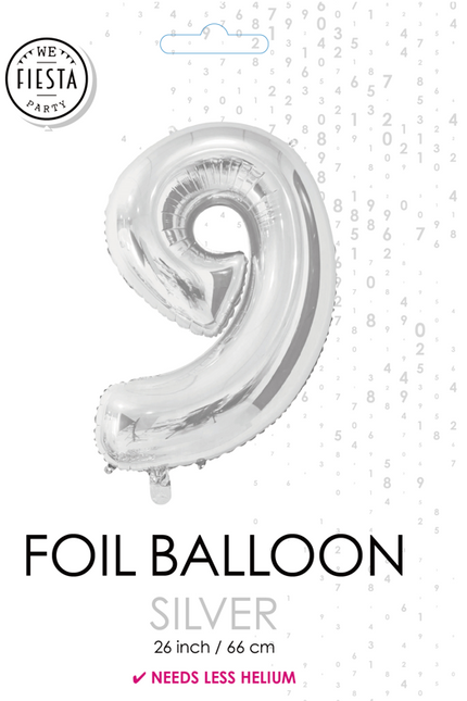 Folienballon Figur 9 Silber 66cm