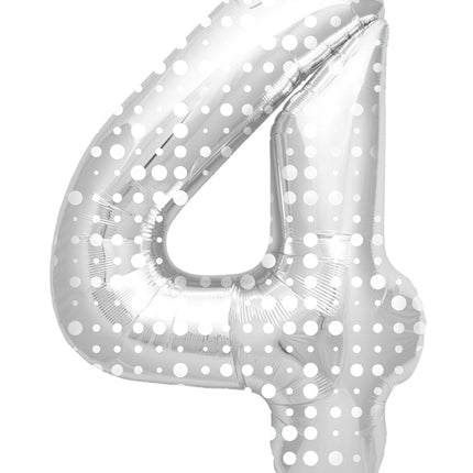 Folienballon Figur 4 Silver Dots XL 86cm leer