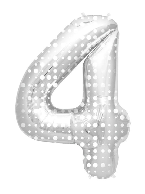 Folienballon Figur 4 Silver Dots XL 86cm leer