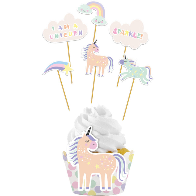 Einhorn Cupcake Toppers Regenbögen 12 Stück