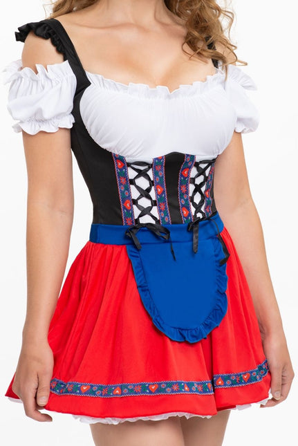 Dirndlkleid Oktoberfest Rot Blau Schürze