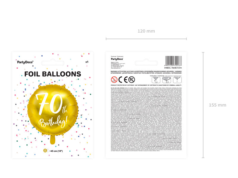 Helium Ballon 70Th Geburtstag Gold Leer 45cm