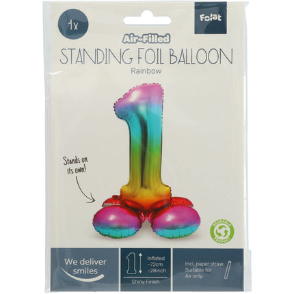 Folienballon Figur 1 Regenbogen mit Ständer 72cm