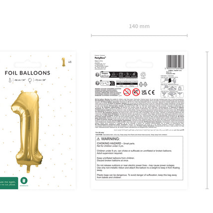 1 Jahr Figur Ballon Gold Leer 72cm