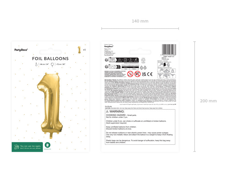 1 Jahr Figur Ballon Gold Leer 72cm