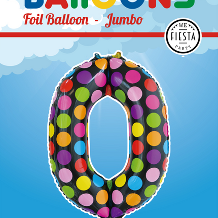 Folienballon Nummer 0 Dots XL 86cm leer