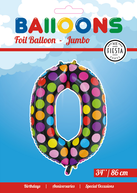 Folienballon Nummer 0 Dots XL 86cm leer